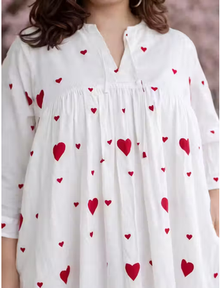 Stylish White & Red Heart Printed Flared Maxi Dress for Women