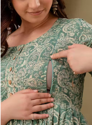 Womens printed pure cotton maternity kurti with belt