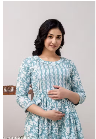 Cotton Printed Fit and Flare Midi Maternity And Feeding Dress