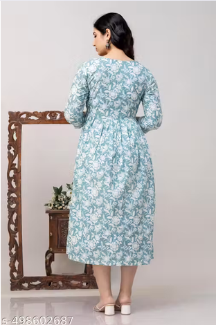 Cotton Printed Fit and Flare Midi Maternity And Feeding Dress