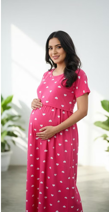 Women's zipless feeding dress Cotton full length