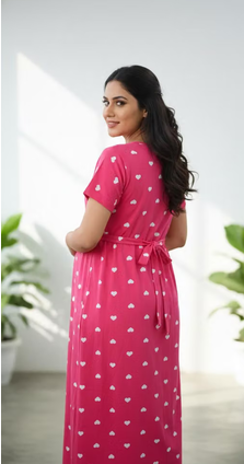 Women's zipless feeding dress Cotton full length