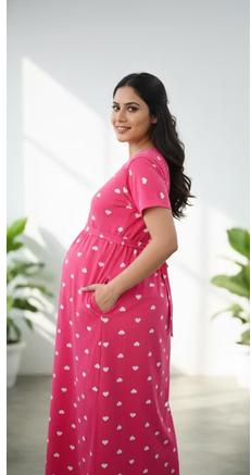 Women's zipless feeding dress Cotton full length
