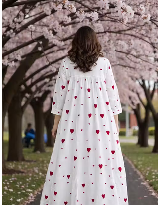 Stylish White & Red Heart Printed Flared Maxi Dress for Women