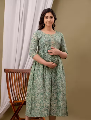 Womens printed pure cotton maternity kurti with belt