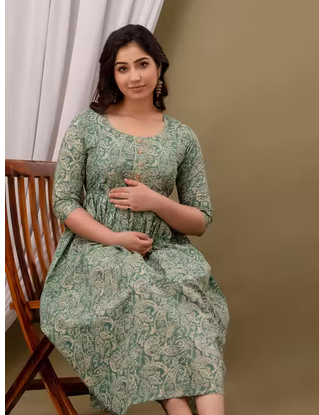 Womens printed pure cotton maternity kurti with belt